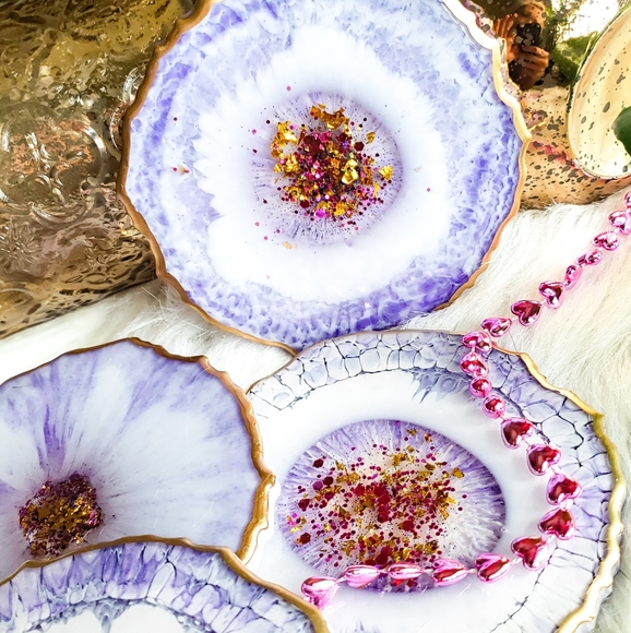 Set of 2, Resin Geode Coaster Set - Picture 3 of 12